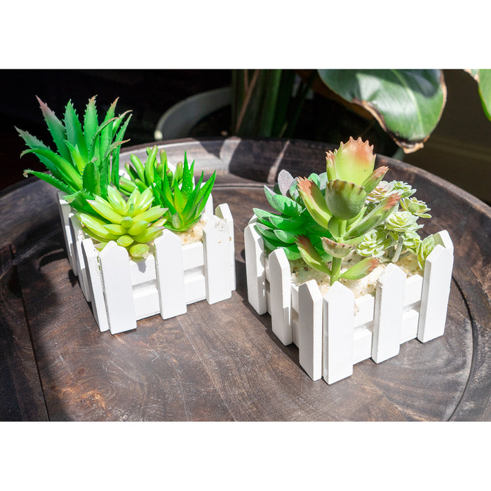 Set of 2 Assorted Decorative Faux Succulents, Artificial Potted Plants for Home or Office, Medium