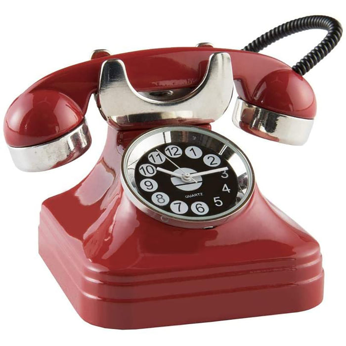 Red Co. Miniature Vintage Telephone, Novelty Desk Table Desktop Collectors Clock - 4"