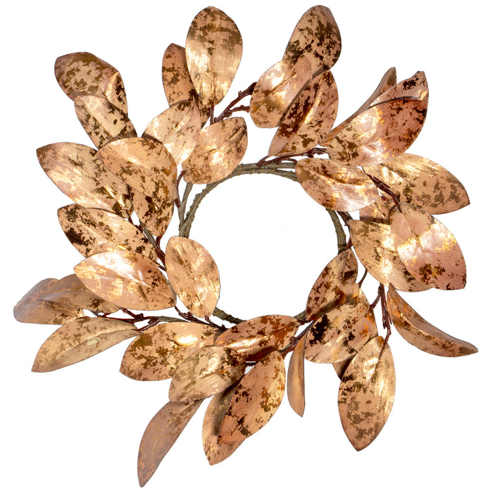 Red Co. 14 Inch Gilded Magnolia Wreath in Rose Gold for Indoor Outdoor Front Door Walls Windows and Party Decoration