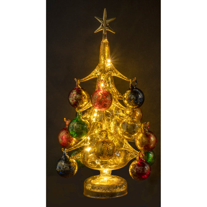 Vintage Inspired Mini Glass Christmas Tree with Removable Ornaments, BUON Natale Series — Lights Up!
