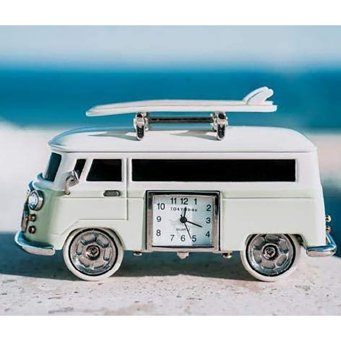 Red Co. Miniature Vintage Camper Van, Novelty Desk Table Desktop Collectors Clock - 4"
