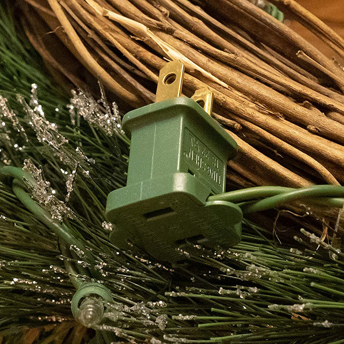 22 Inch Light-Up Christmas Wreath with Pine & Red Cranberries, Plug-in Operated LED Lights