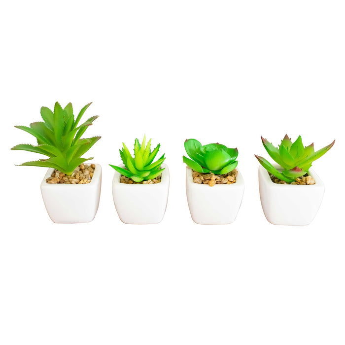 Red Co. Set of 4 Assorted Decorative Faux Succulents, Artificial Potted Plants for Home or Office, Mini
