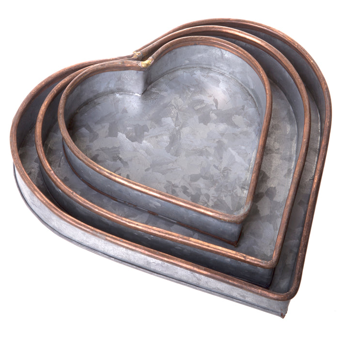Red Co. Lovely Decorative Nesting Heart Trays, Galvanized Metal Storage Organizer Centerpiece Décor, Set of 3 Sizes