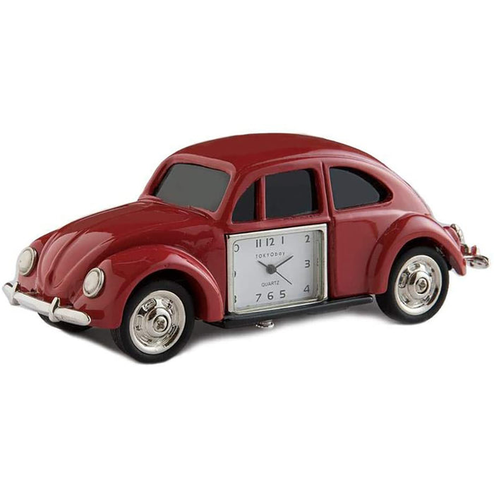 Red Co. Miniature Vintage Beetle Car, Novelty Desk Table Desktop Collectors Clock - 4"