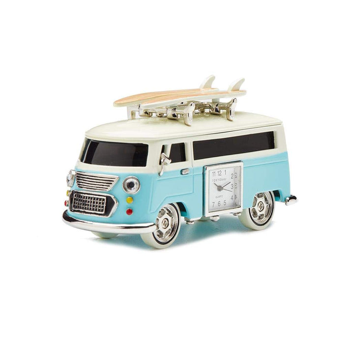 Red Co. Miniature Vintage Camper Van, Novelty Desk Table Desktop Collectors Clock - 4"