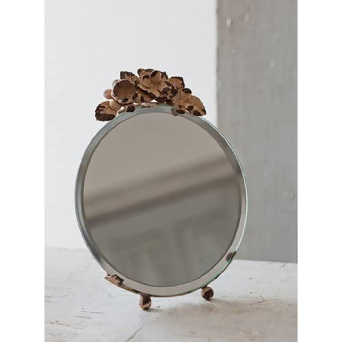 Red Co. Vintage Round Table Top Mirror with Floral Accent