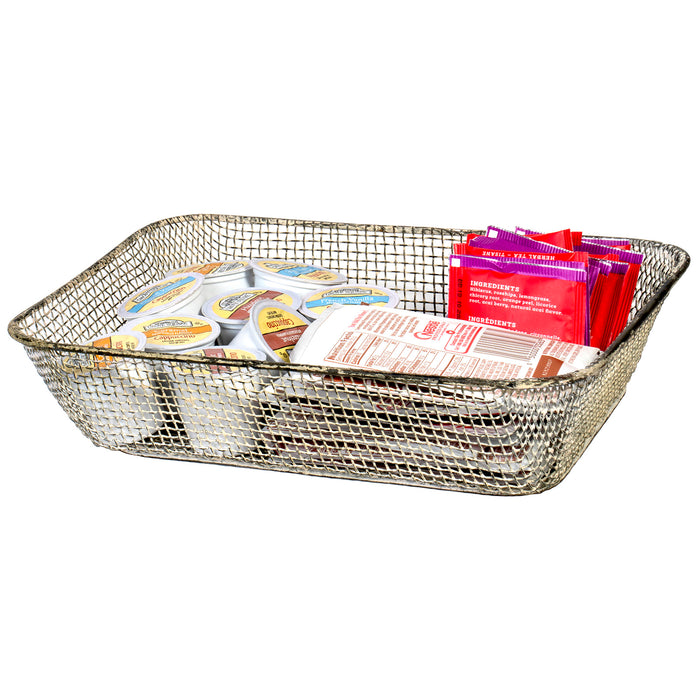 Rustic Metal Wire Woven Table Basket - Vintage Tray Organizer, Length - 11.5"