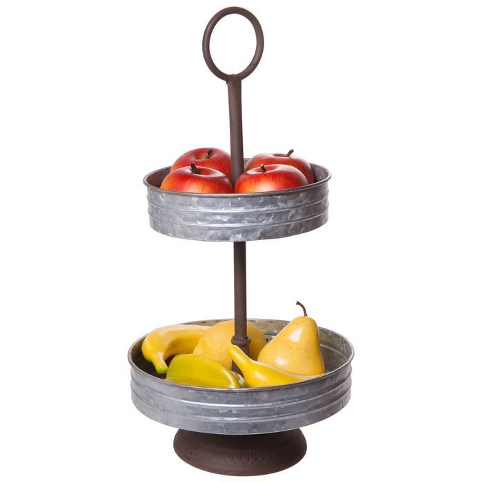 Vintage Barnyard Style Galvanized Metal Two Tier Annabeth Serving Tray Stand for Appetizers, Desserts, Cupcakes - Great for Weddings, Holidays, Birthday Parties, Home