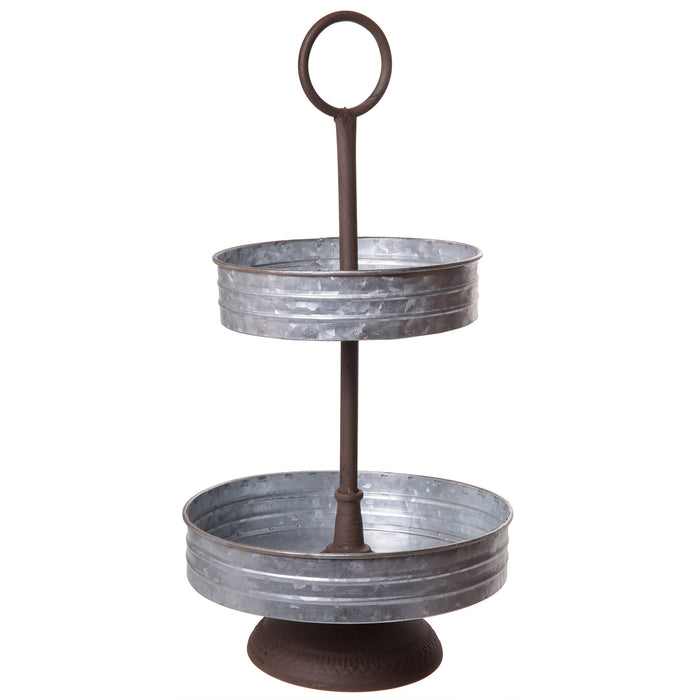 Vintage Barnyard Style Galvanized Metal Two Tier Annabeth Serving Tray Stand for Appetizers, Desserts, Cupcakes - Great for Weddings, Holidays, Birthday Parties, Home