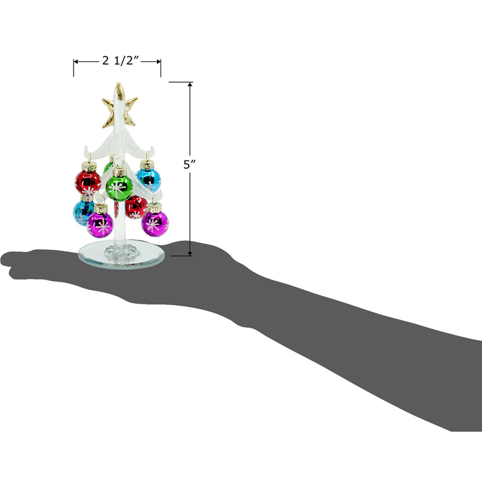 Red Co. Glass Christmas Tree Tabletop Display Decoration with Assorted Ball Ornaments, Holiday Season Decor, 5 Inches, Set of 3