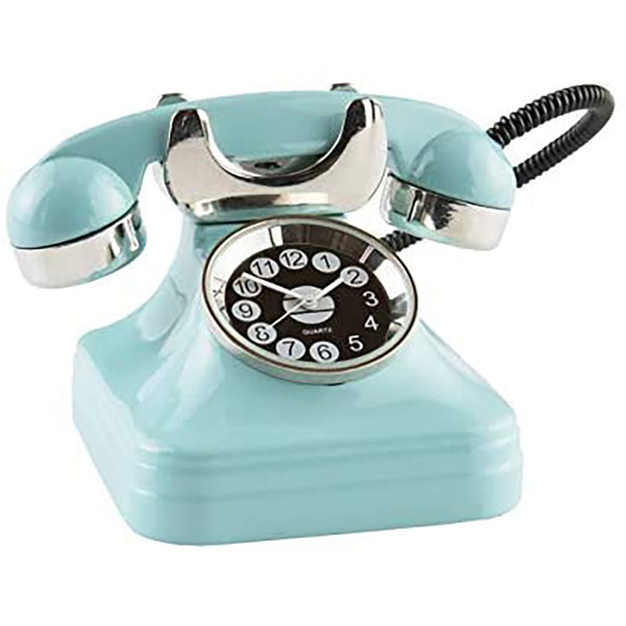 Red Co. Miniature Vintage Telephone, Novelty Desk Table Desktop Collectors Clock - 4"