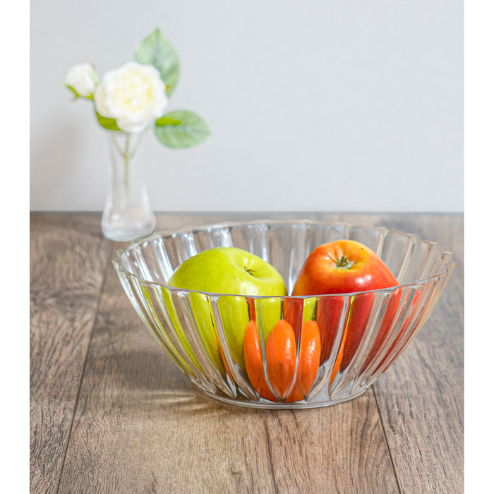 Red Co. Clear Round Wide Ribbed Polystyrene Bowl for Fruits and Vegetables, Dining Table Kitchen Decoration, Serving - 2 Quart - Made in USA