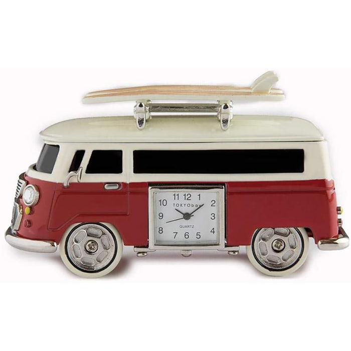 Red Co. Miniature Vintage Camper Van, Novelty Desk Table Desktop Collectors Clock - 4"