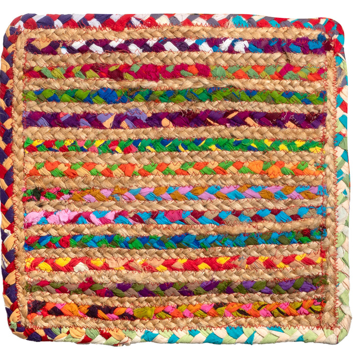 Red Co. Set of 2 Square Colorful Woven Jute Placemats, Indoor or Outdoor, 15 Inches