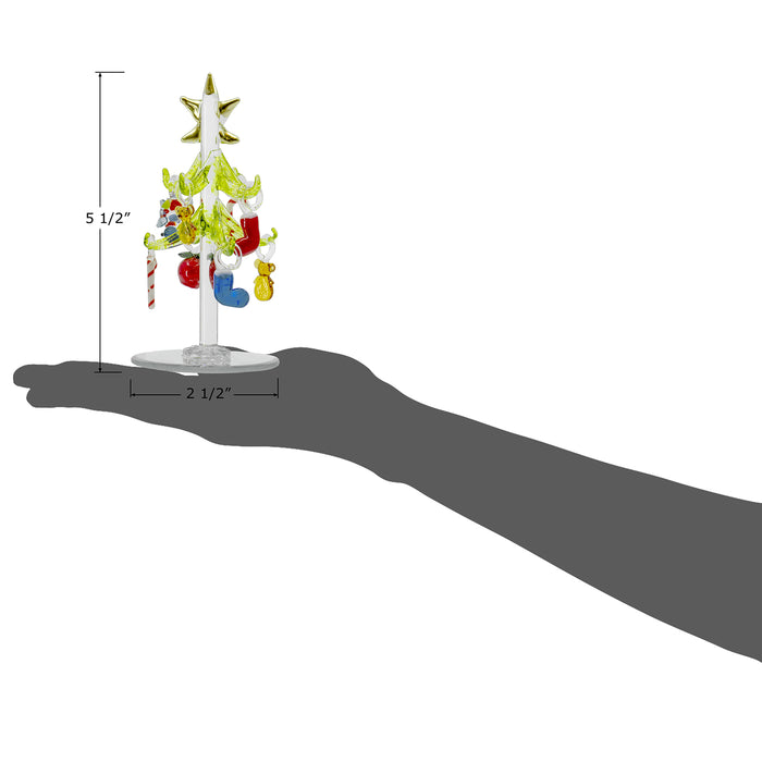 Red Co. Glass Christmas Tree Tabletop Display Decoration with Assorted Glass Ornaments, Holiday Season Decor, 5.5 Inches, Set of 2